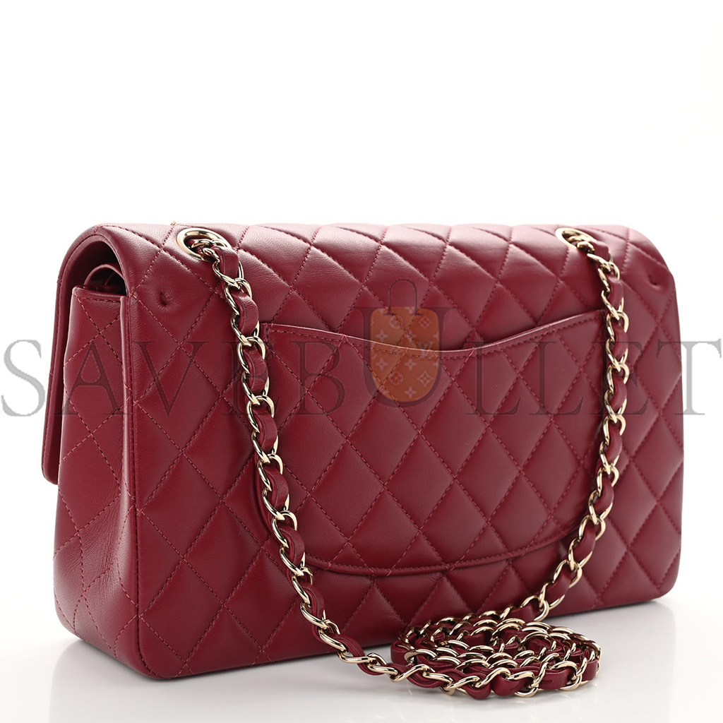 CHANEL CALFSKIN QUILTED MEDIUM DOUBLE FLAP DARK RED ROSE GOLD HARDWARE (25*15*6cm)